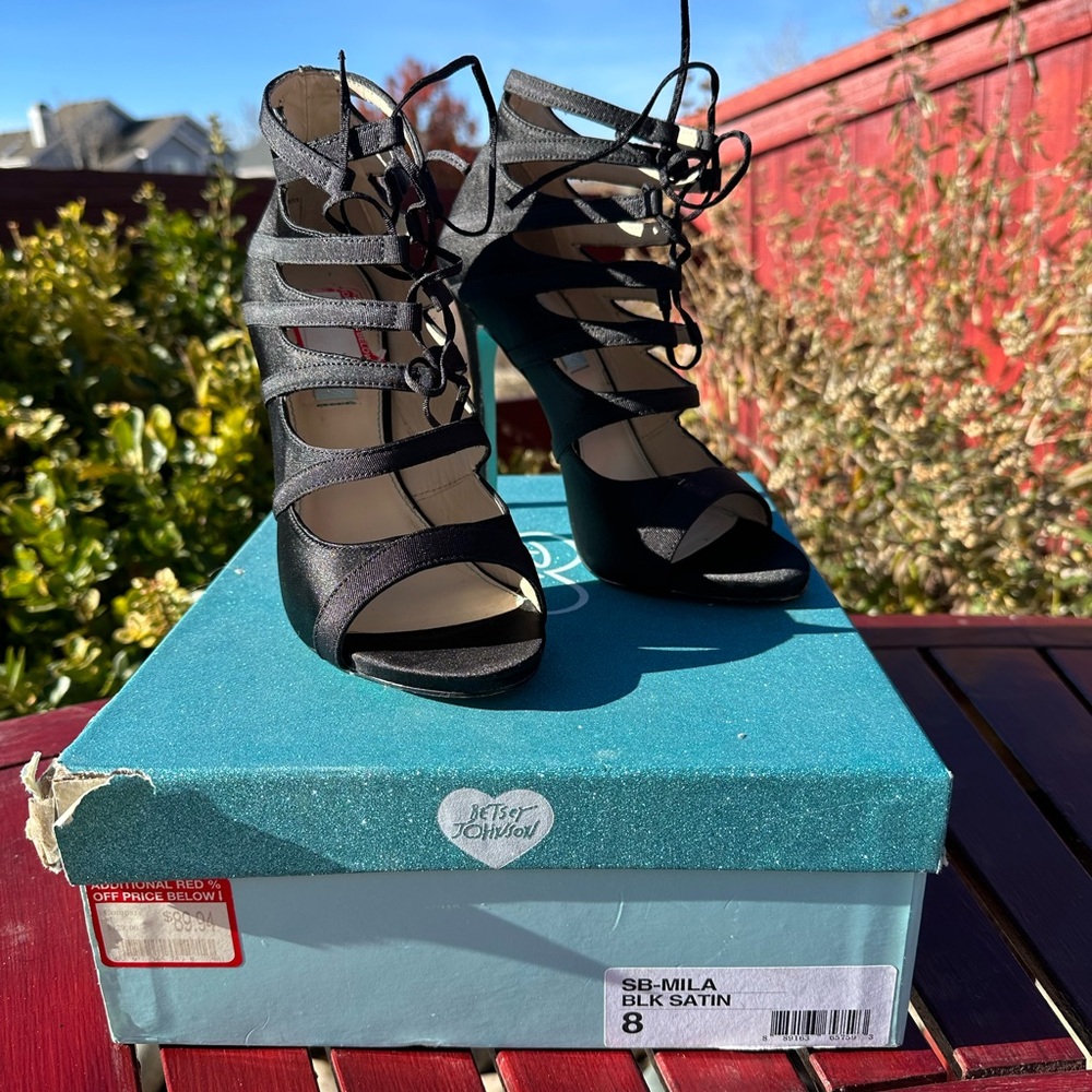 Betsey Johnson Black Strappy Heels - Size 8